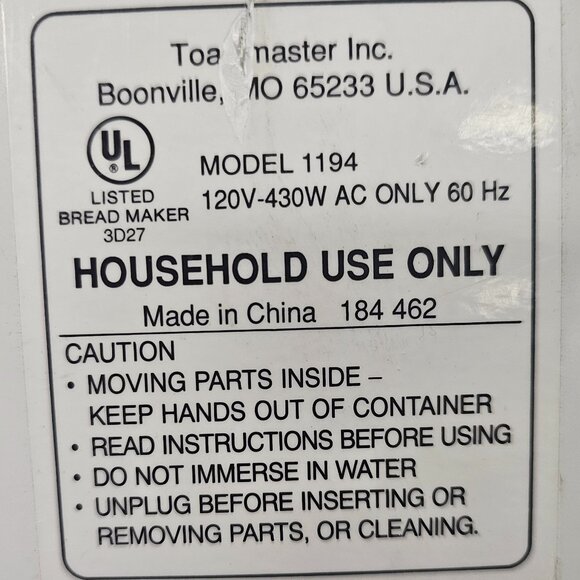 Toastmaster Model 1194 Breadmaker Doughmaker PAN & PADDLE replacement - Picture 10 of 10